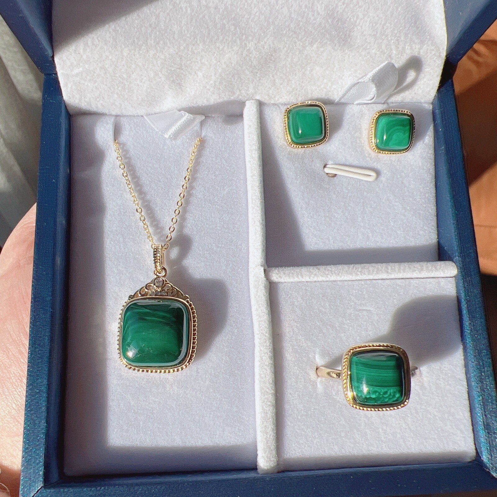 Beautiful Good Quality Natural Real Malachite Jewelry Set With Gift Box