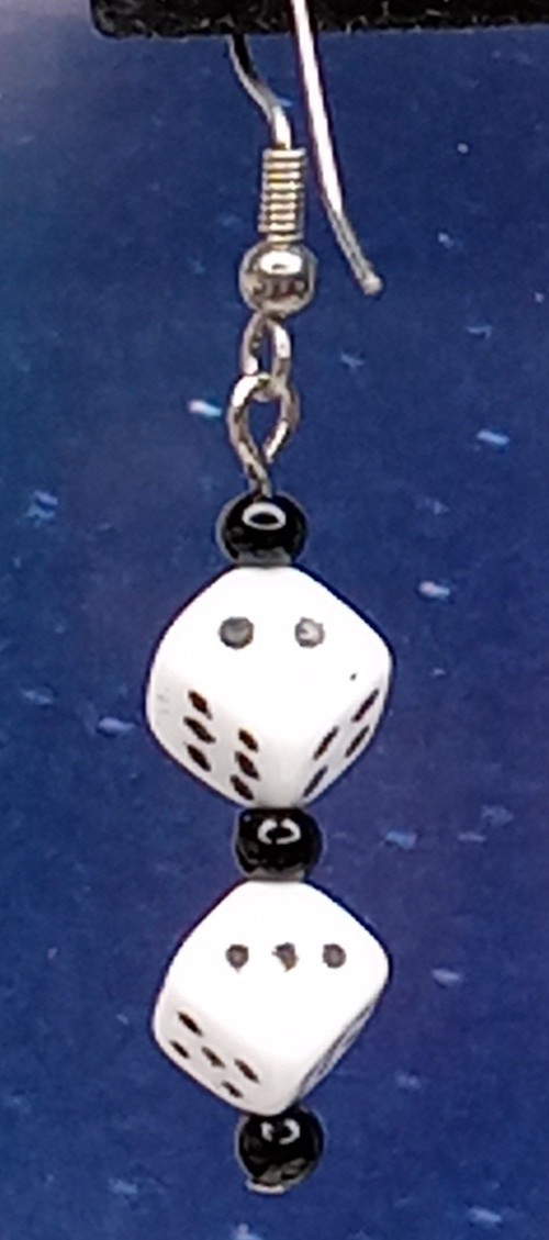 White Die Dice Pierced Earrings