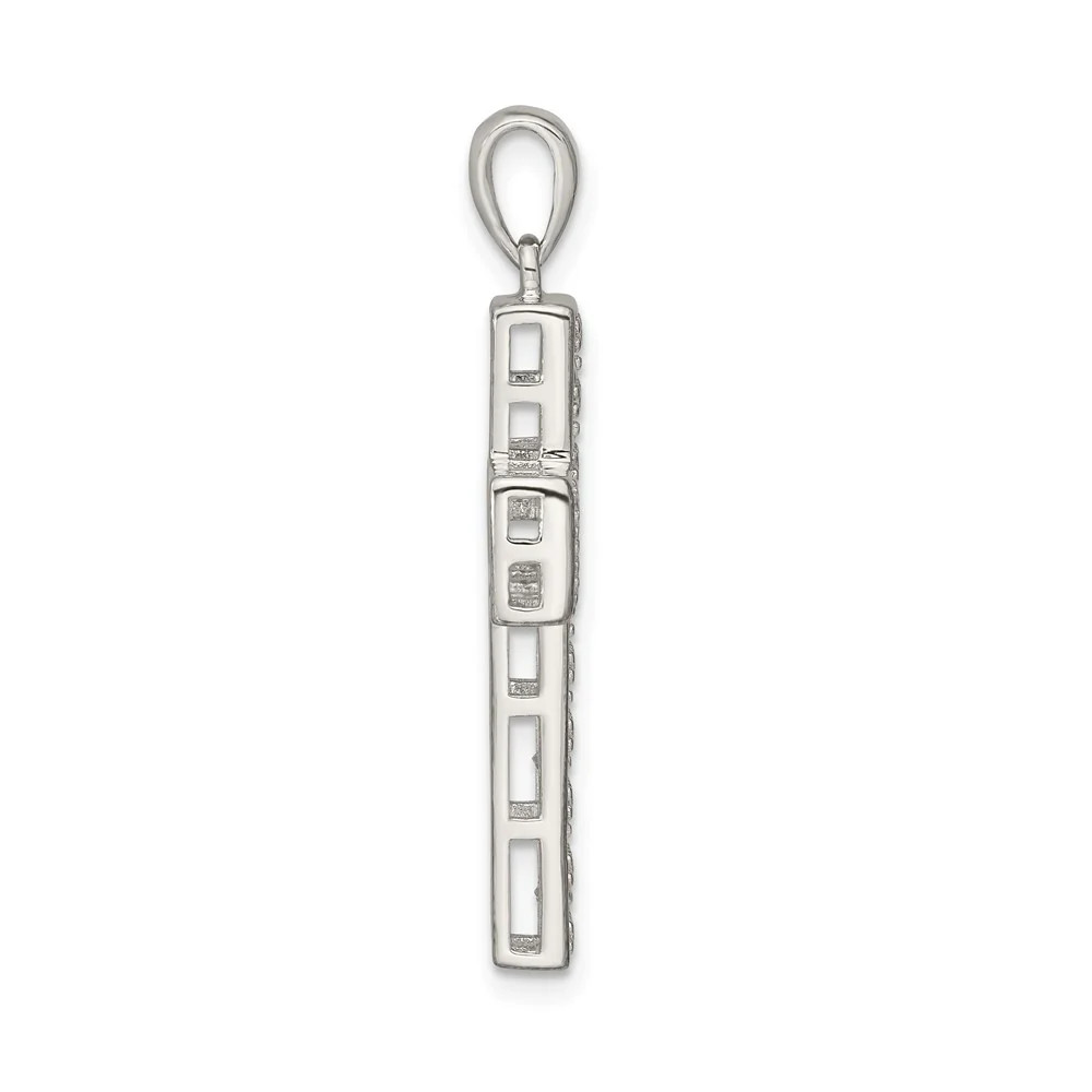 Sterling Silver Rhodium-Plated CZ Latin Cross Pendant