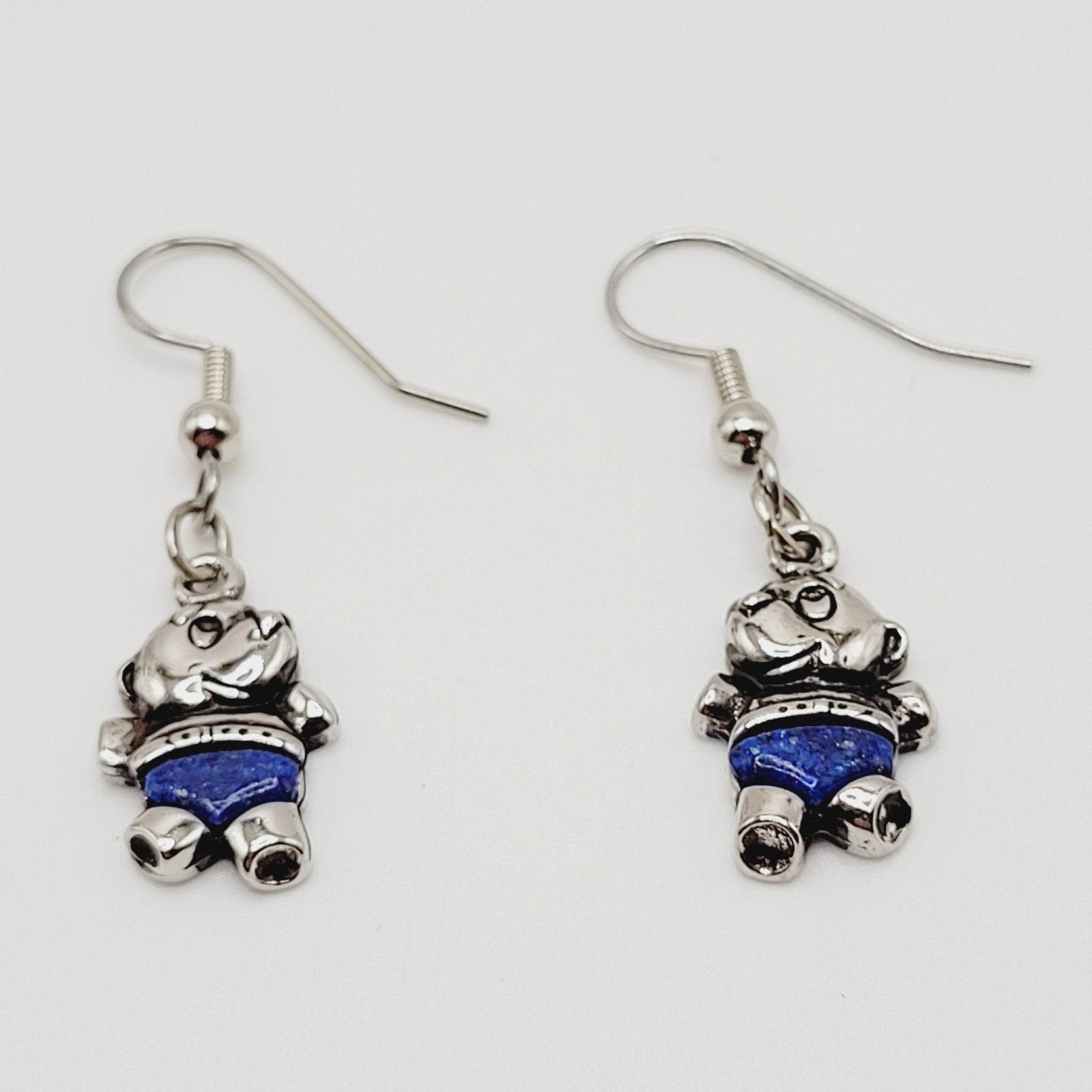 SW Waldeck Johnson Teddy Bear Lapis Lazuli Silver Tone Pierced Hook Earrings