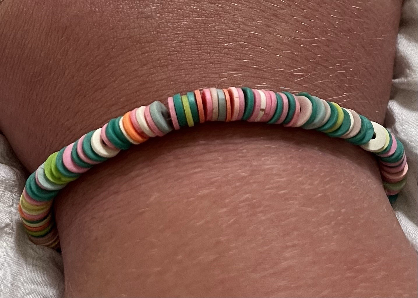 Multicolor Plastic Heishi Beaded Stretch Bracelet Slip-On No Clasp, Sizable