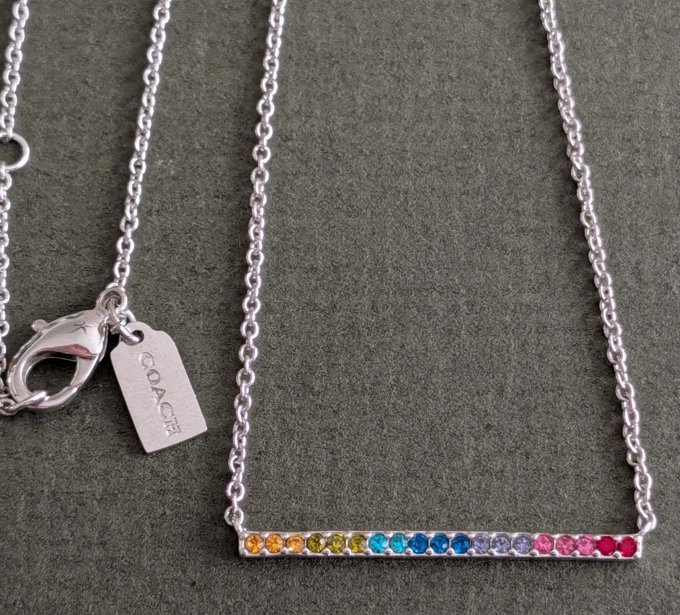 Rainbow Pave Rhinestone Coach Necklace Pride Collection Minimal Chain Pendant