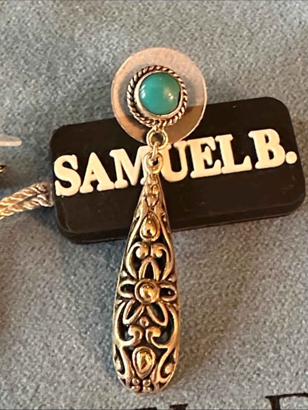NWT Samuel B. Sleeping Beauty Turquoise and Silver Filigree Teardrop Earrings
