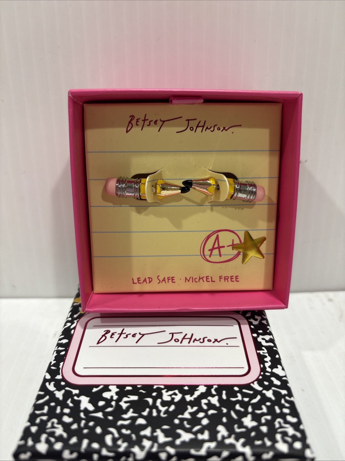 Betsey Johnson Silver Tone & Yellow Enamel Pencil Front Back Stud Earrings NWT