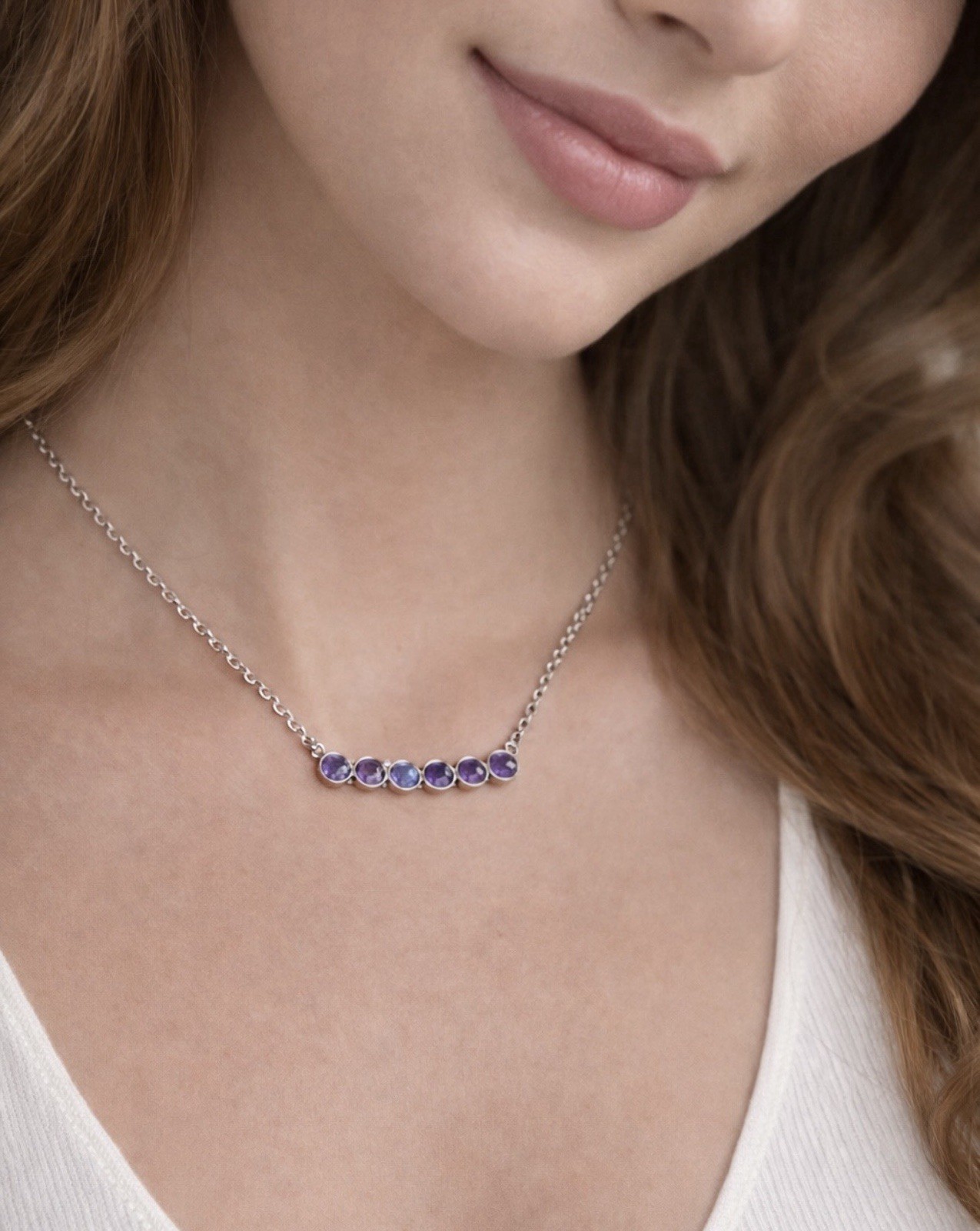 Necklace Dark Purple Topaz CZ w/Rhodium Plating 18″ + 2.5″ extender