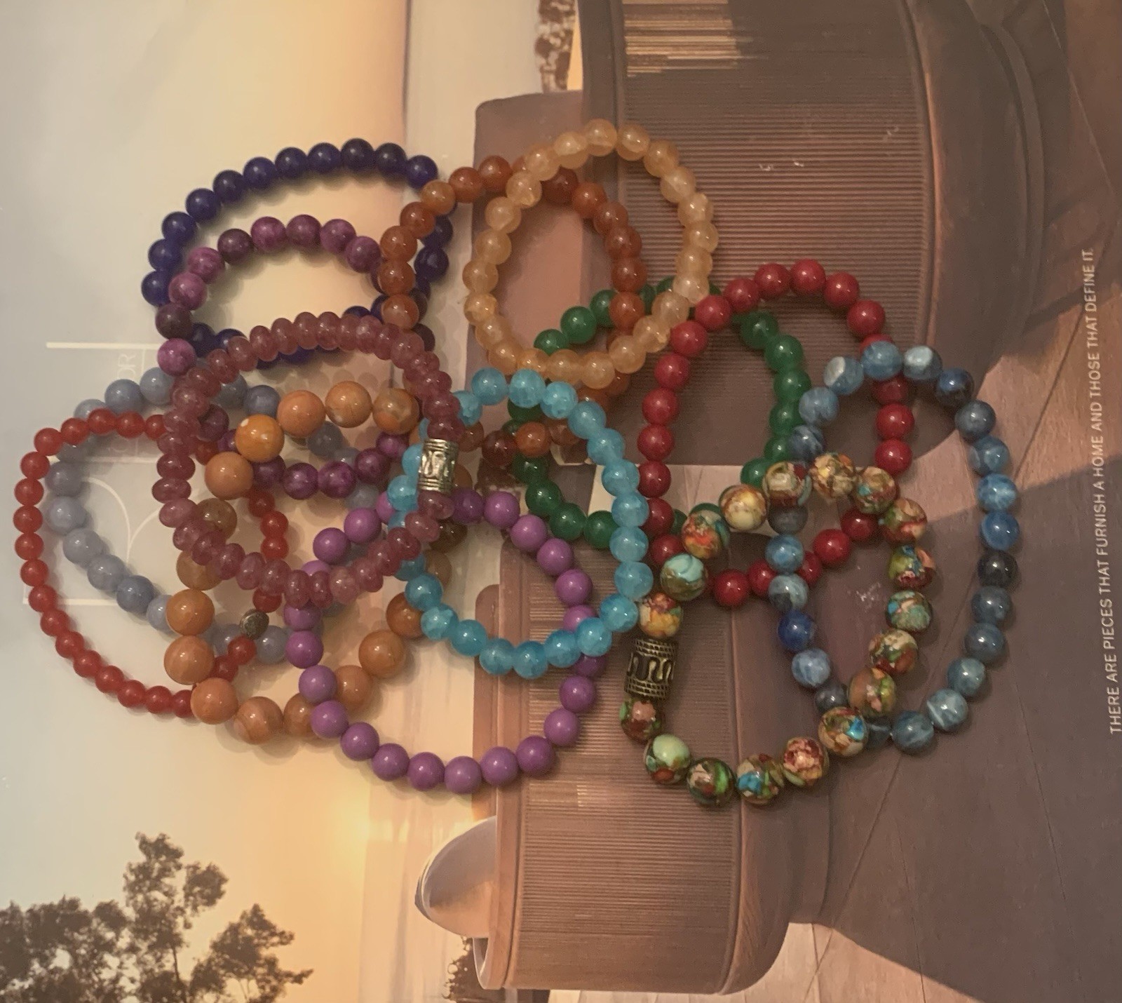 Gemstone and Fashion Bead Stretch Bracelets Lot Of 14