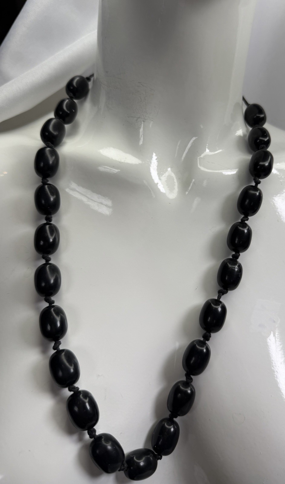 Black Bead Adjustable Cord Necklace Hand Knotted Boho Tribal Artisan Statement