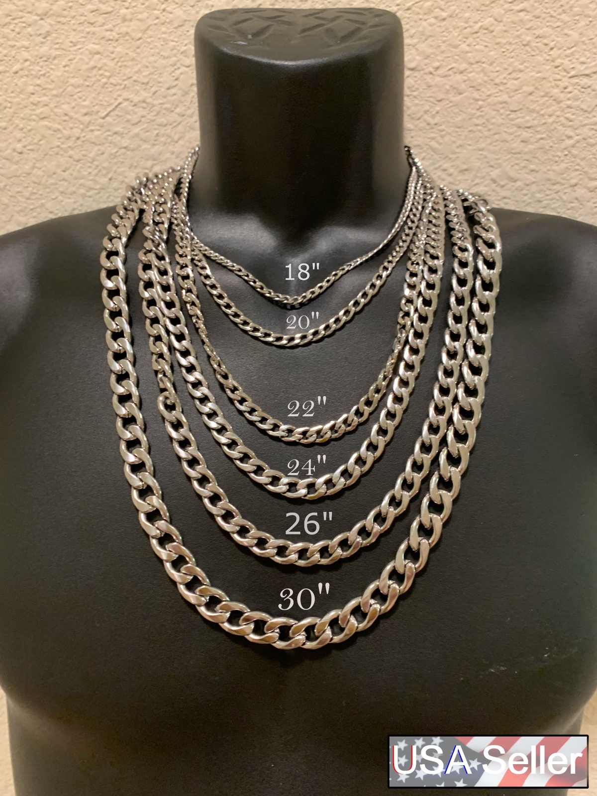 26 INCH, 3/4/5/7/9/11mmSTAINLESS STEEL CUBAN CURB SILVER CHAIN USA SELLER