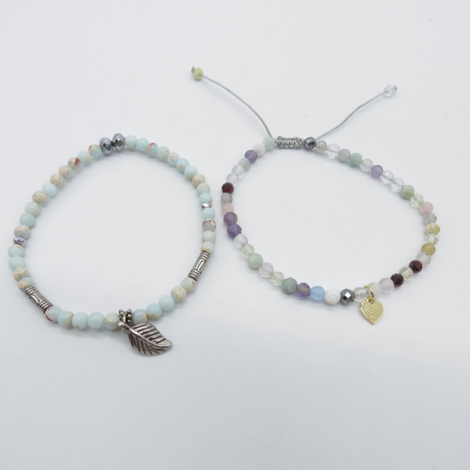 2Pc Dainty Blue Stone Beaded Bracelet Cute Boho Everyday Wear 6.5″