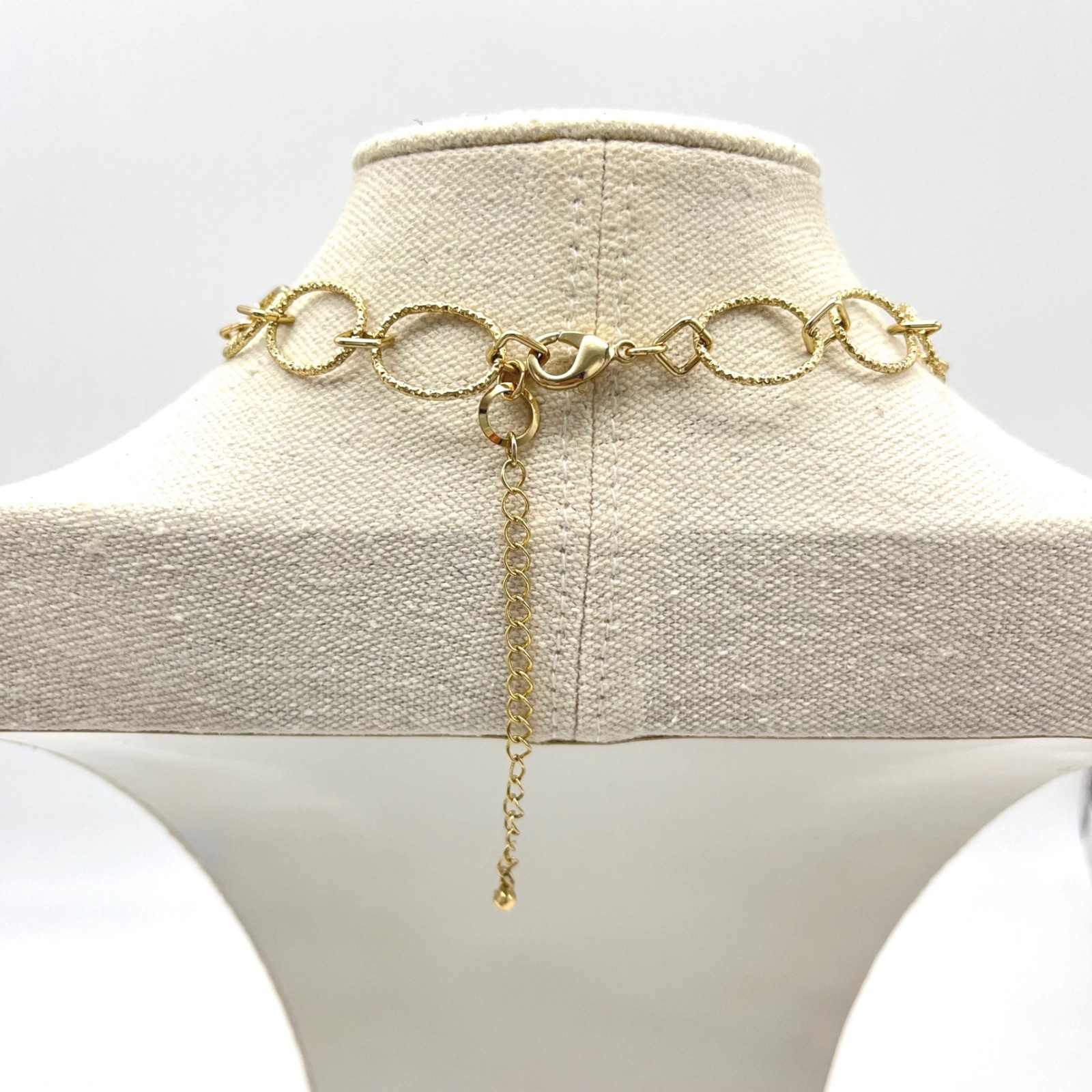 Gold Tone Textured Oval Link Chain Necklace Extender