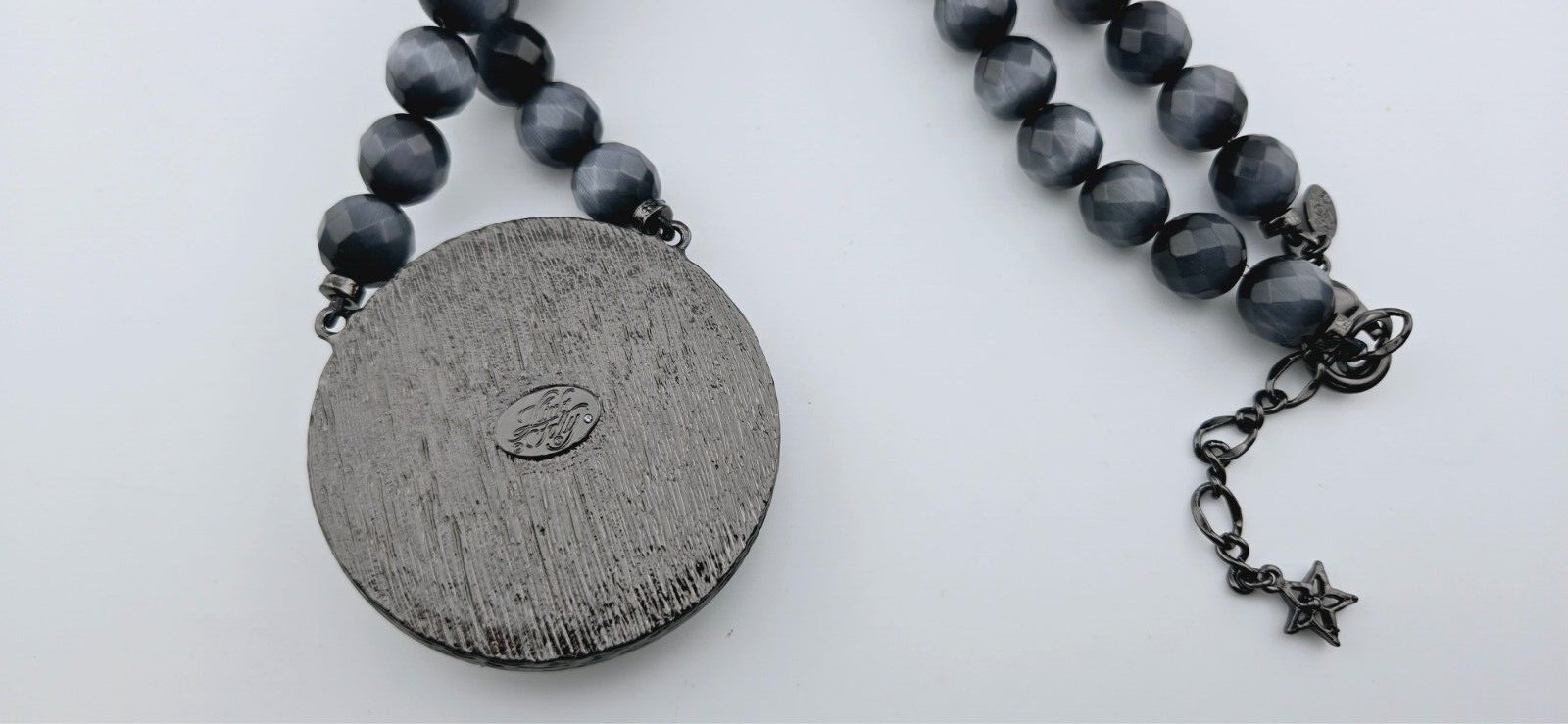 Kirks Folly Enchantress Stormy Seaview Moon 50mm Beaded Necklace Hematite #84