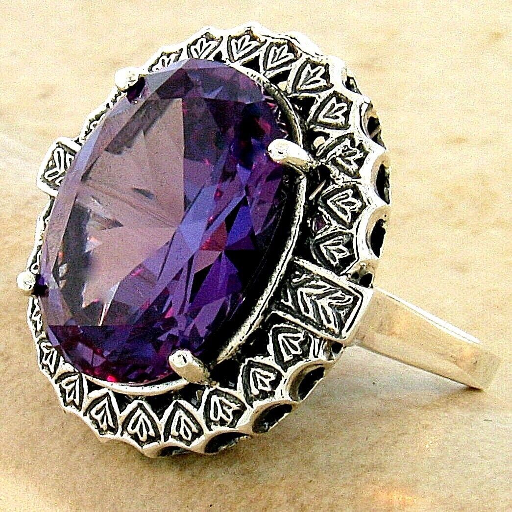 ANTIQUE STYLE 12 CT COLOR CHANGING SIM ALEXANDRITE 925 STERLING SILVER RING 1057