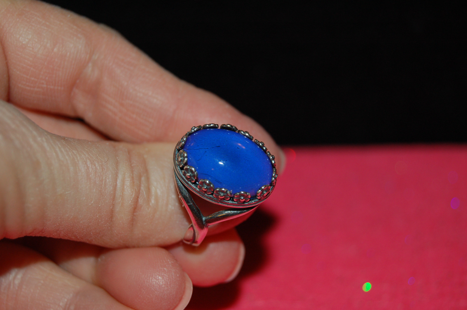 Flower Surround Mood Ring, Sterling Silver Plated, Adjustable, 18x13mm, #Z