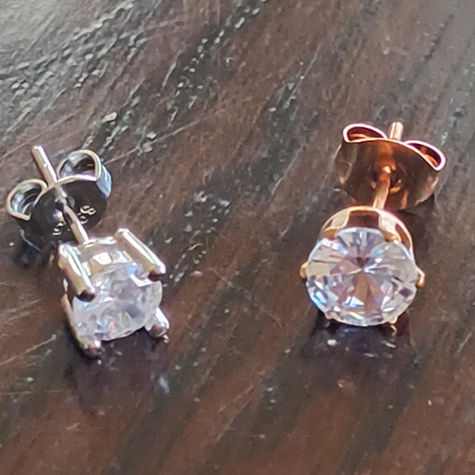 5mm Round Simulated Cubic Zirconia Stud Earrings Silver/Rose Gold Butterfly