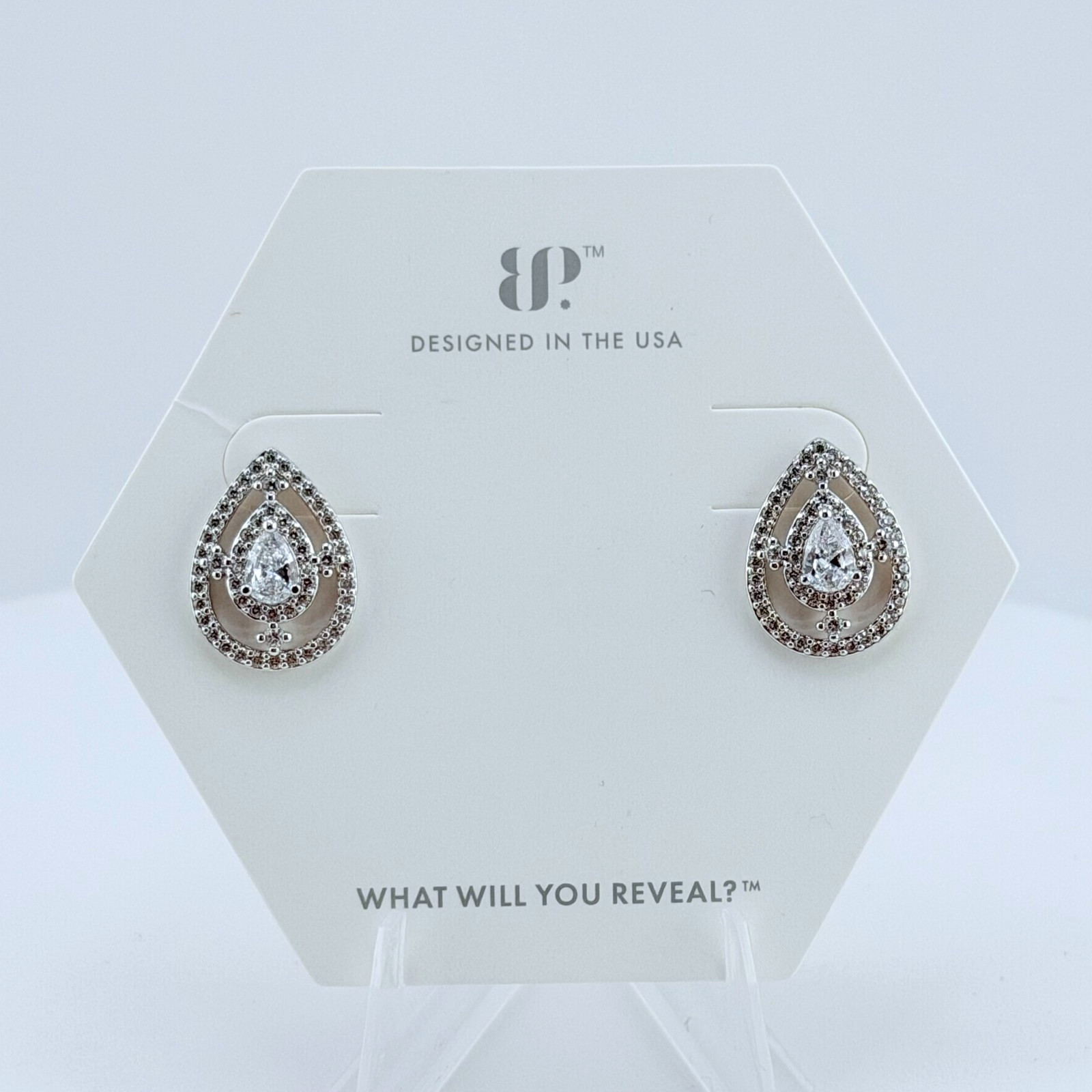 Bomb Party Stud Earrings “My Inner Beauty” Clear CZ on Rhodium