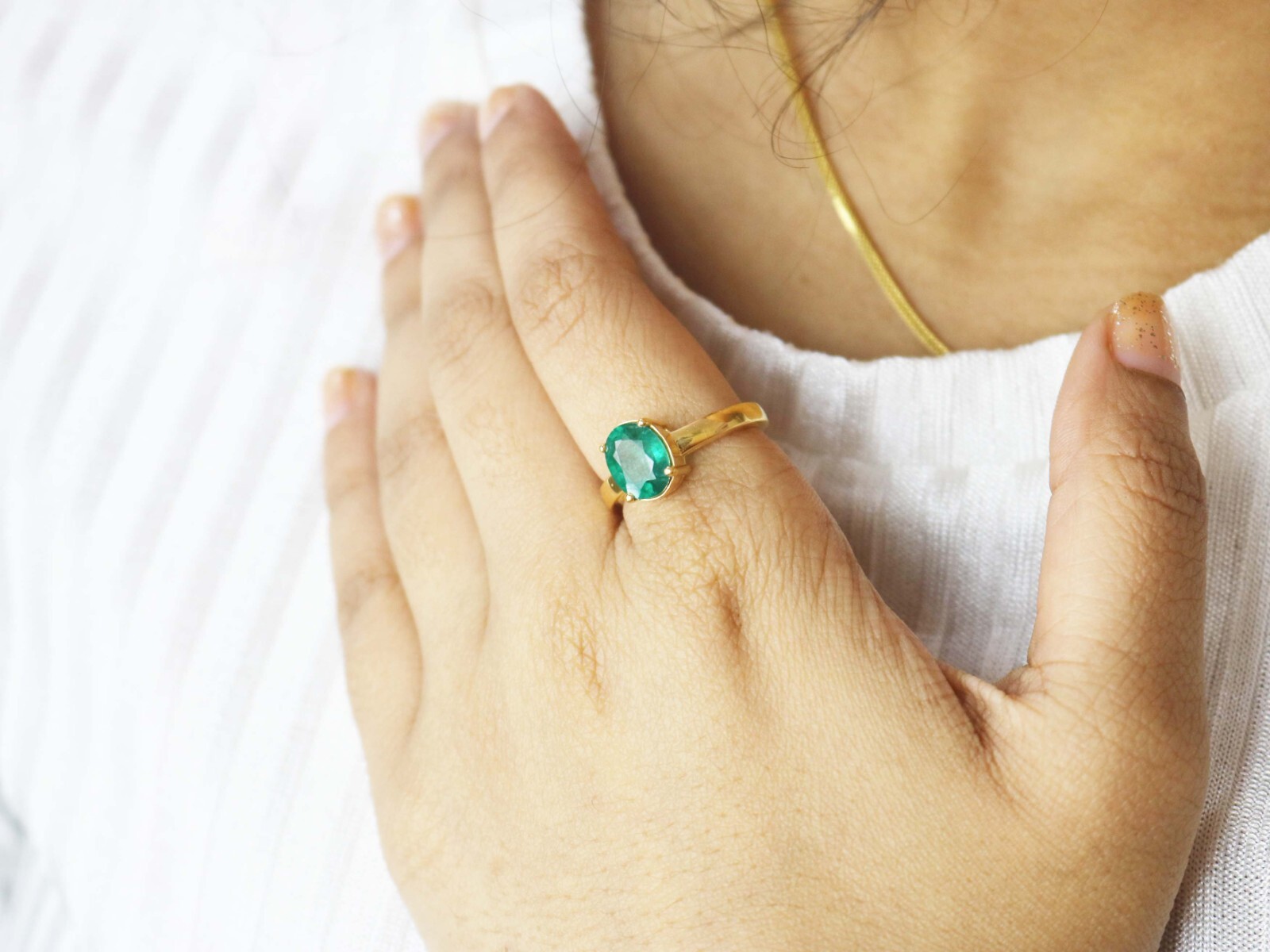 925 Sterling Silver Emerald Oval Stackable Ring For Anniversary Gift For Her