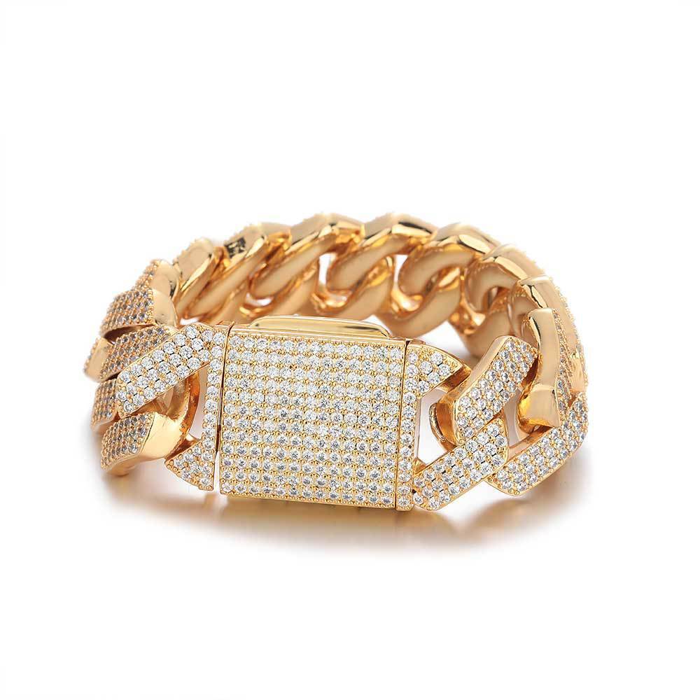 25mm 18k Gold Plated Miami Hip Hop Zircon Rhomboid Cuban Link Bracelet