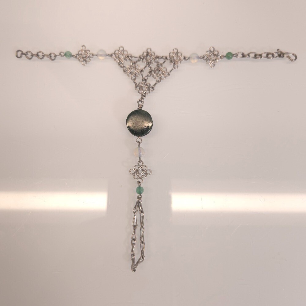 Handmade Chainmail Slave Bracelet Green Agate Moon Stones Unique Boho Festival
