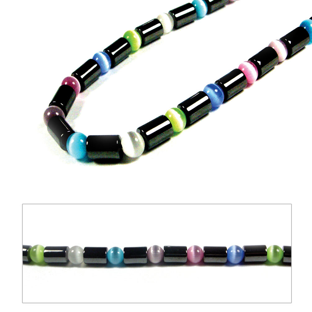 Accents Kingdom Women’s Magnetic Hematite Color Cat’s Eye Bead Necklace 18″