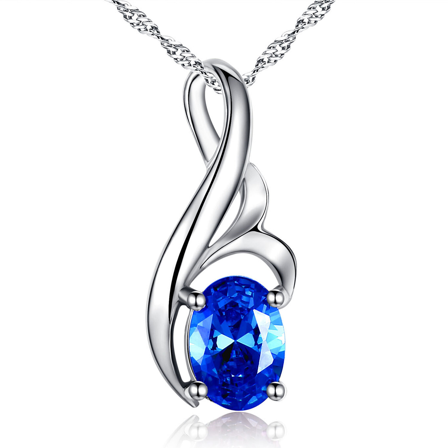 Women 925 Sterling Silver Pendant Necklace Simulated Sapphire Gifts for Her Girl