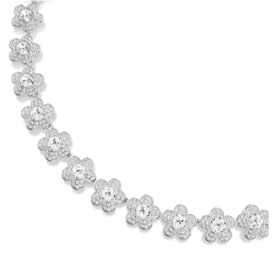 Ariana Grande x Swarovski necklace Round cut, Flower, White, Rhodium plated