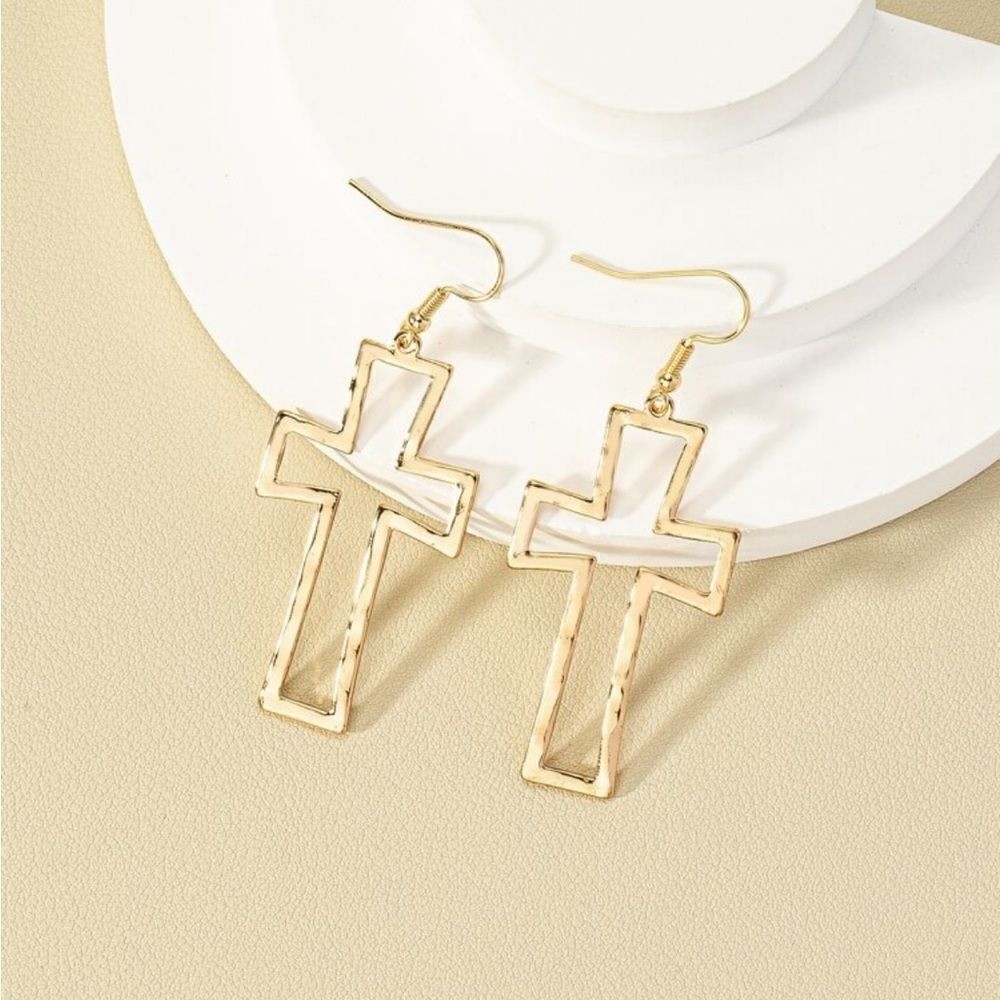 Hollow Out Cross Drop Zinc Alloy Earrings