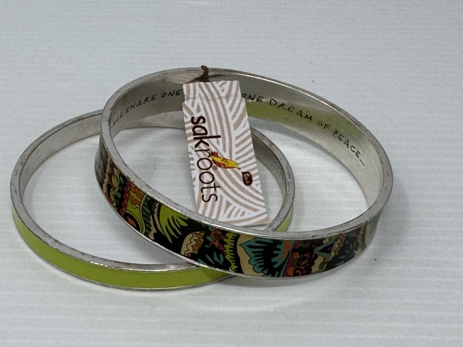 Sakroots Lime Green & Multicolor Bangle Bracelets Lot Of 2 Set Fashion Peace
