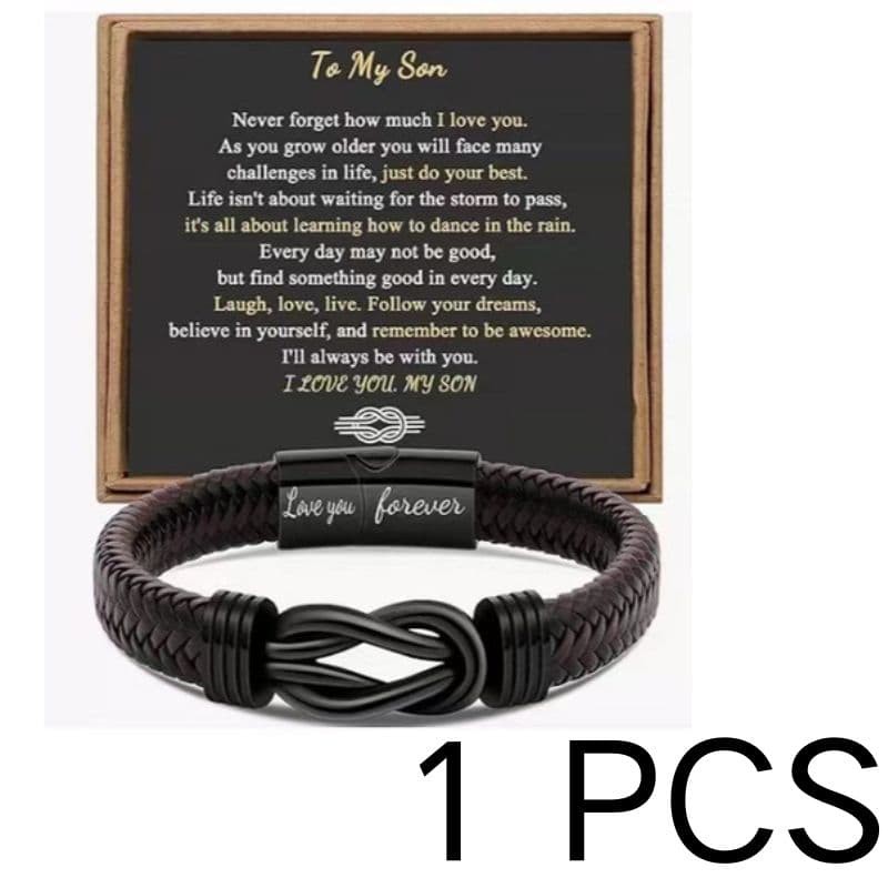 Men’s Braided Leather Bracelet Magnetic Locket Bangle Cuff a Card for the Son
