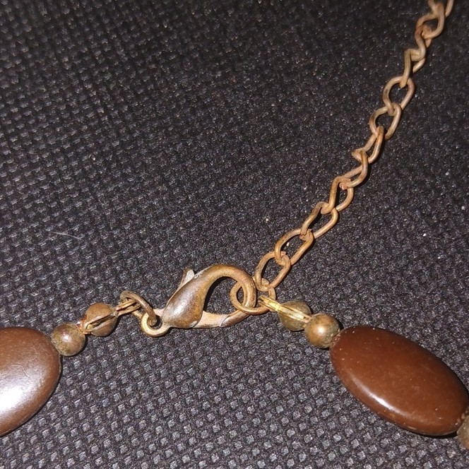 Brown Beaded Necklace Oval Beads Metal Chain Lobster Clasp Fashion Jewelry