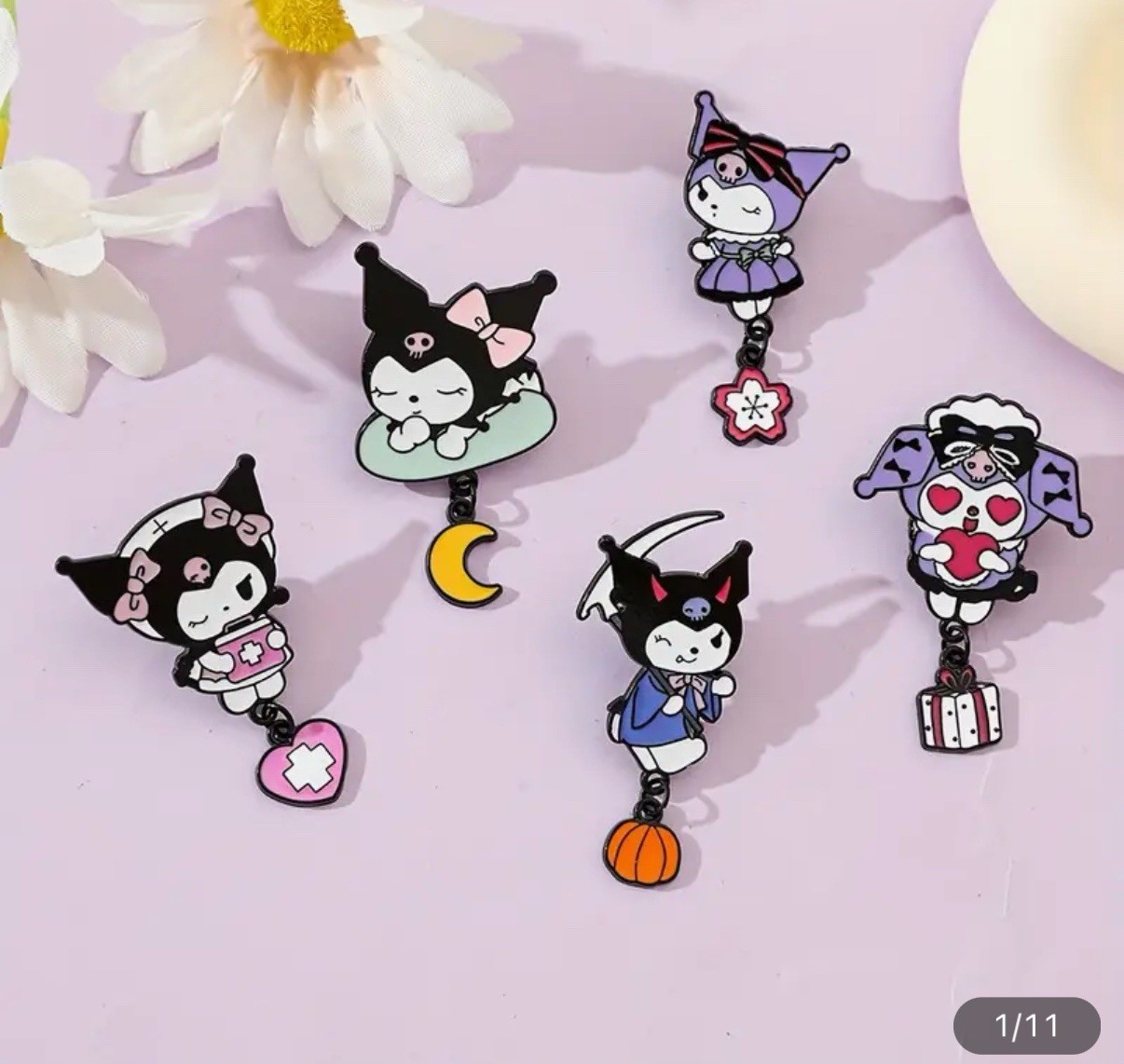 5pc Sanrio Pins Miniso Kuromi Dangle Kawaii Cute