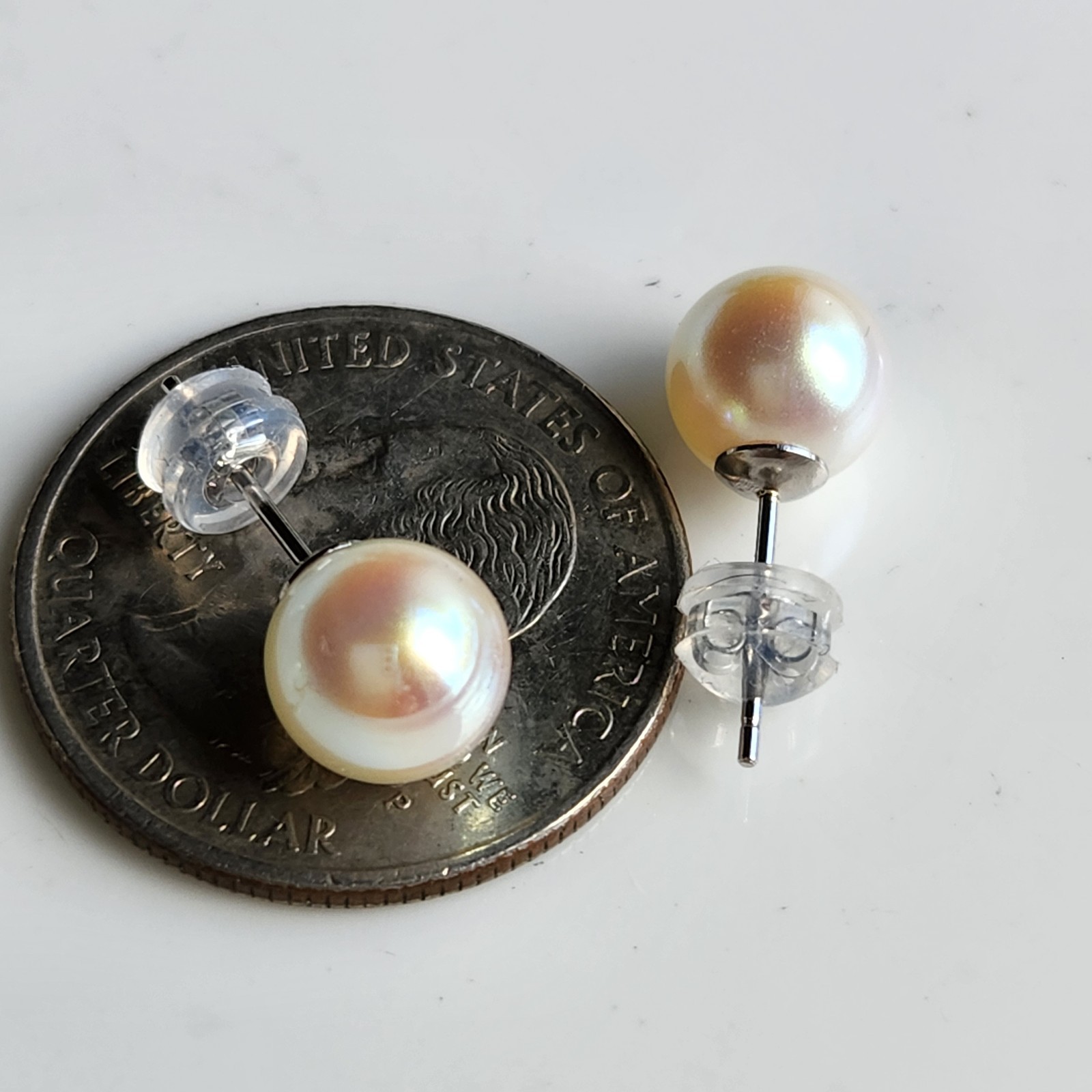 Sea Shell Akoya Pearl Earrings Stud 8mm Japanese White 925 Sterling Silver