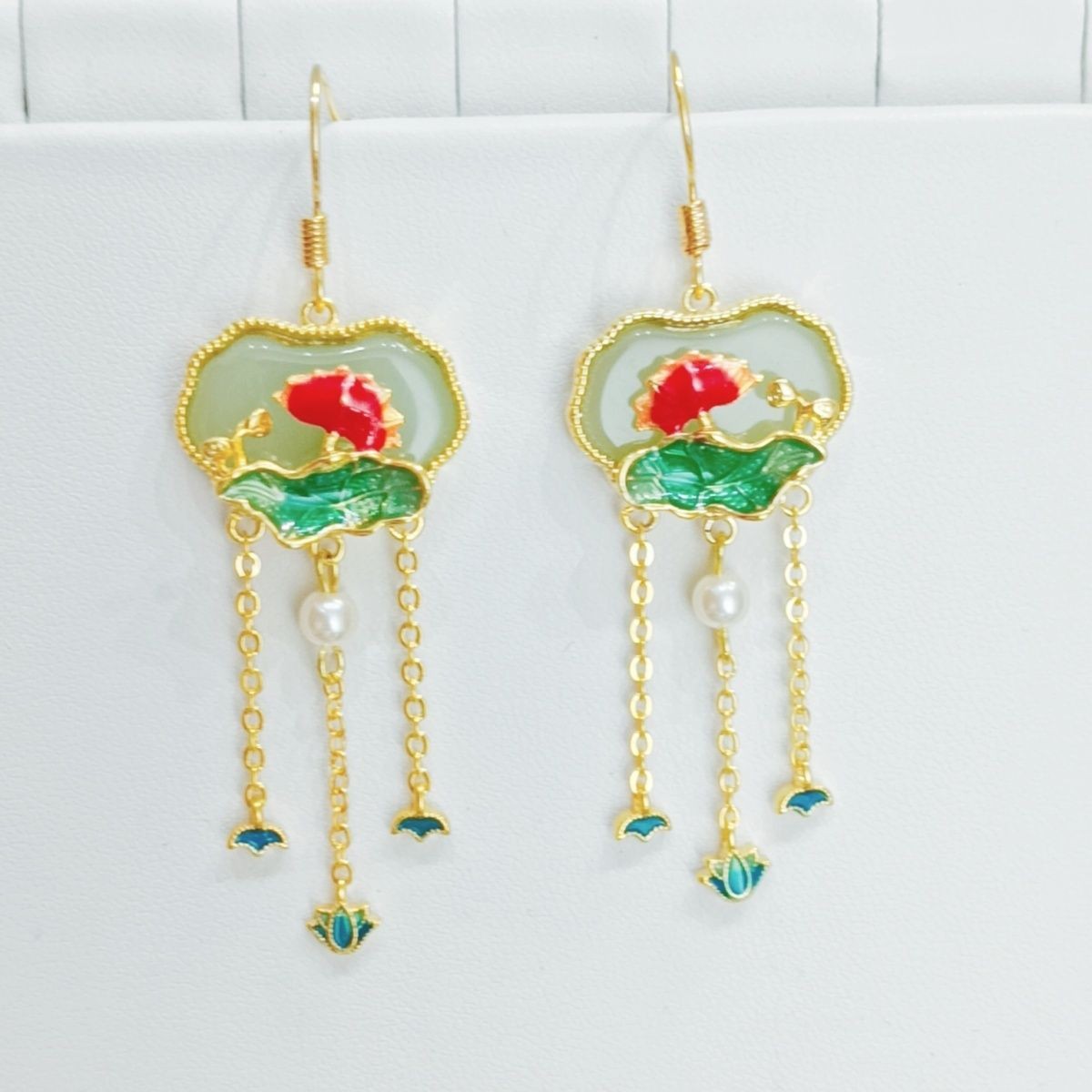 New Chinese Style Enamel Tassel Earrings with Agate Vintage Chinese Ear Jewelry