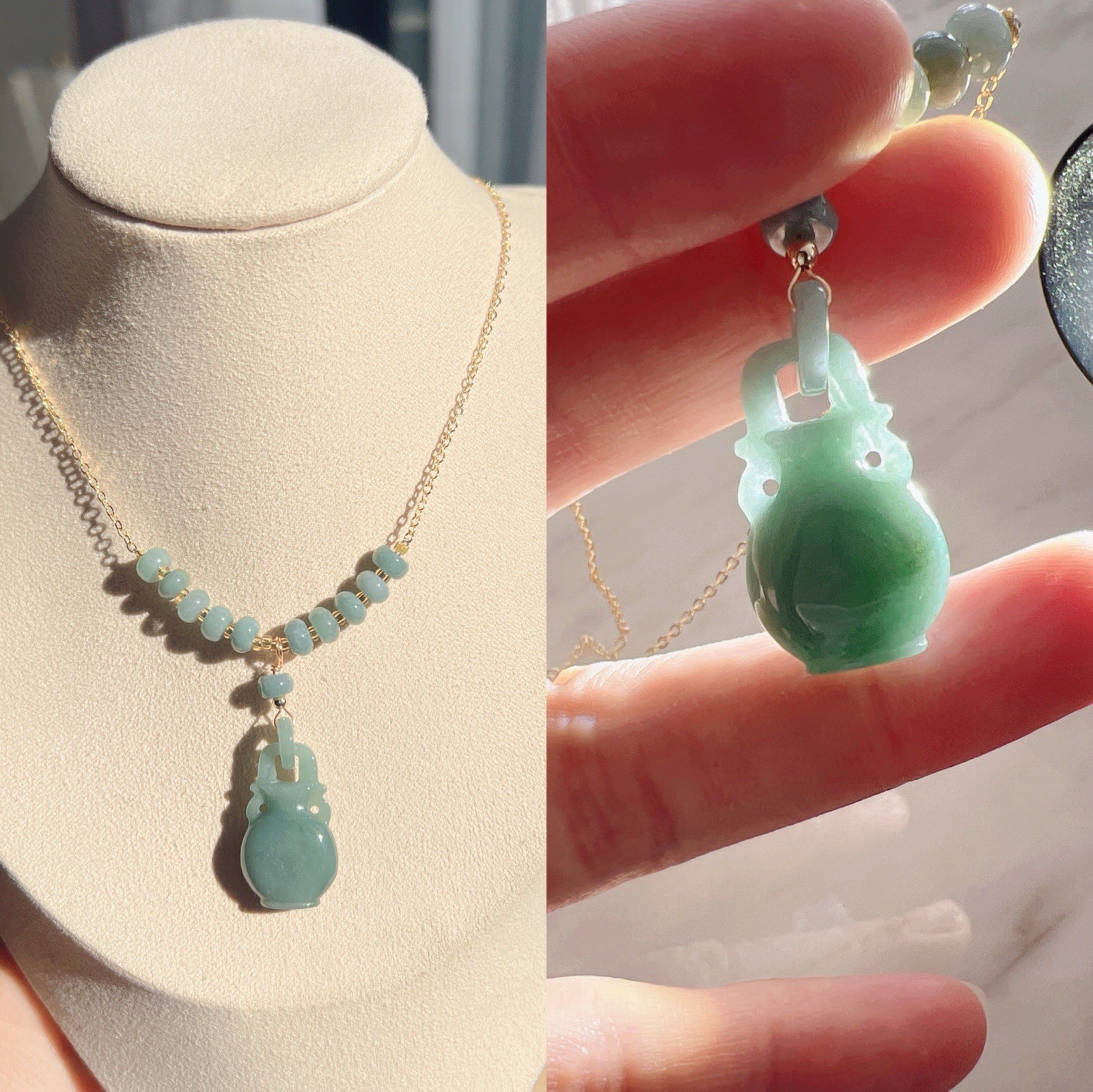 Beautiful Good Quality Natural Burma Jade Blue Jade Vase Pendant Necklace