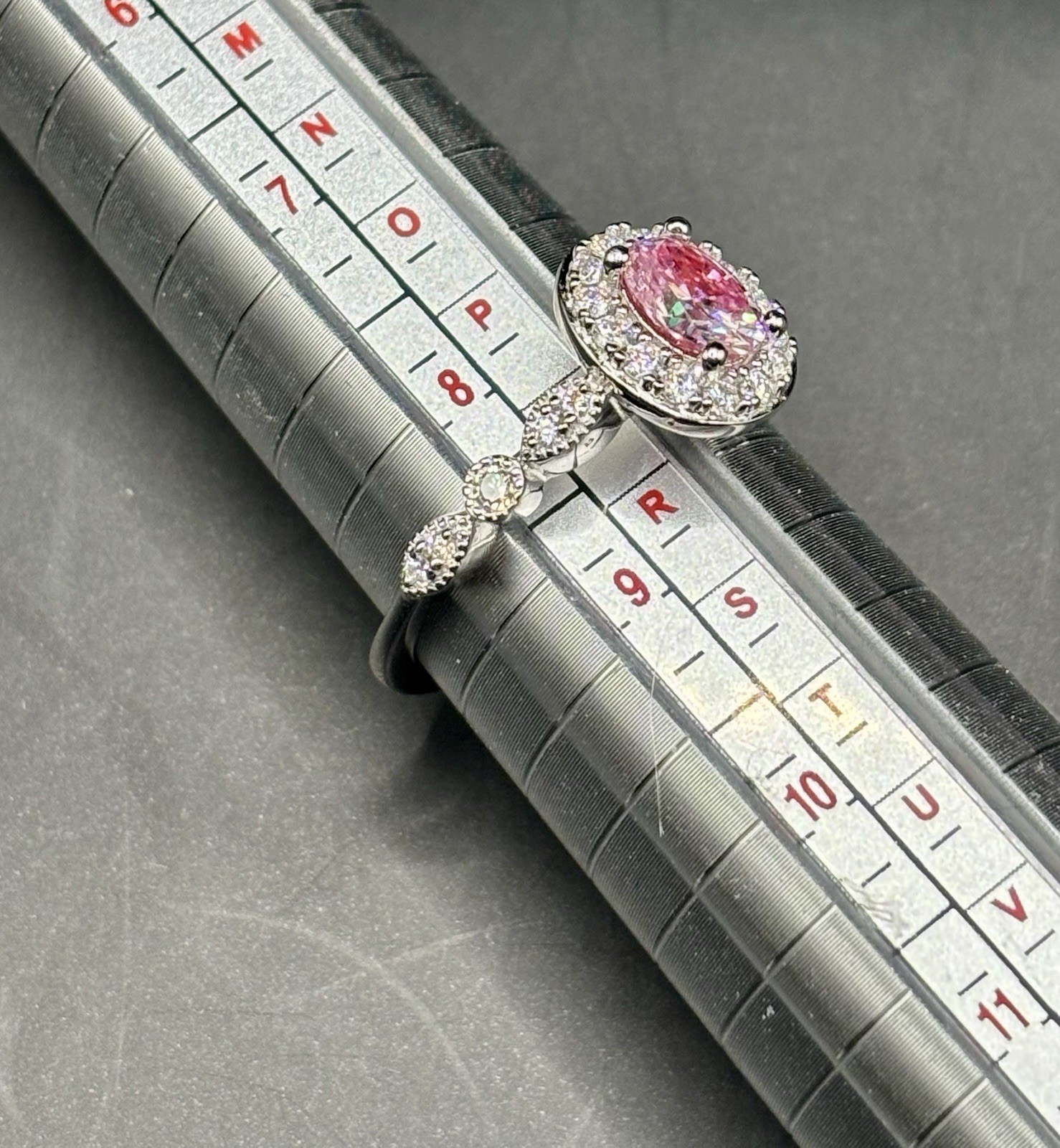925 Sterling Silver Pink Moissanite Halo Ring Size 8.5 GRA Certified 1.0 Ct