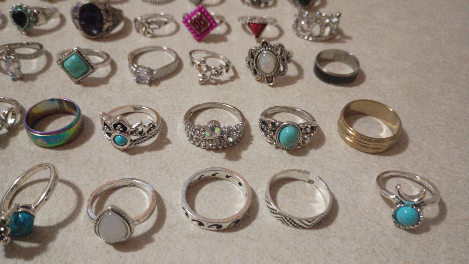 COSTUME JEWELRY RINGS Lot Of 70 Various Sizes, Stones, Gems, Etc…B