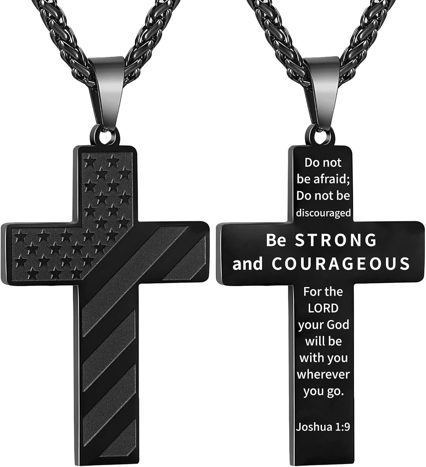 Fathers Day Dad Gifts – 18+2 Inch Cross Necklace for Men Boys,American Flag Bibl