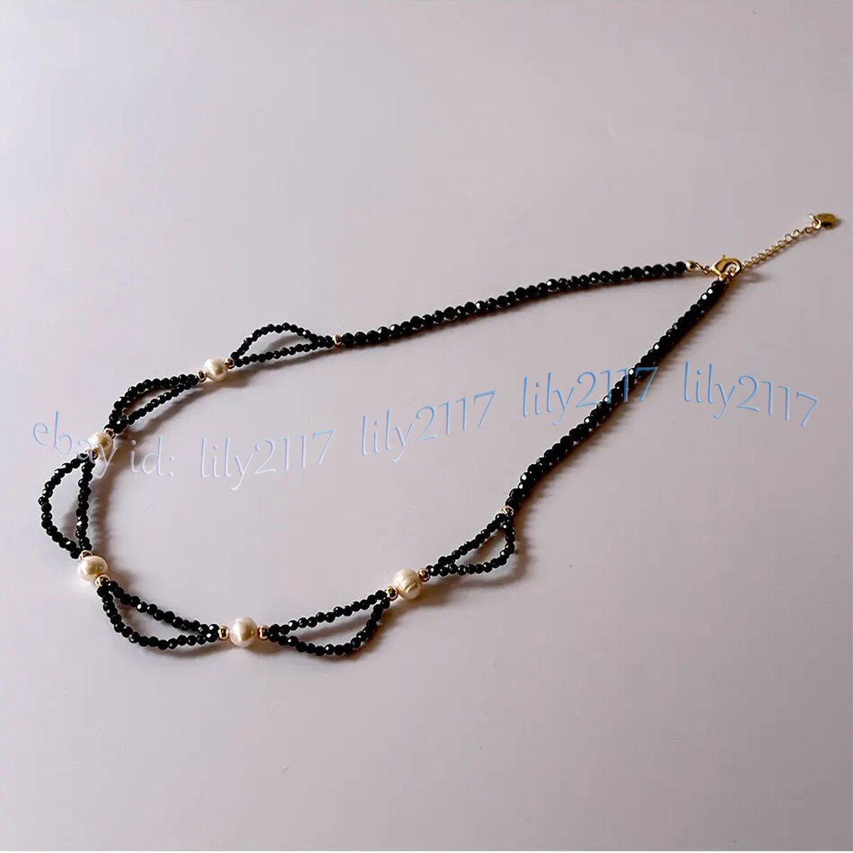3mm Faceted Black Spinel Gems Beads Natural White Freshwater Pearl Necklace 18”