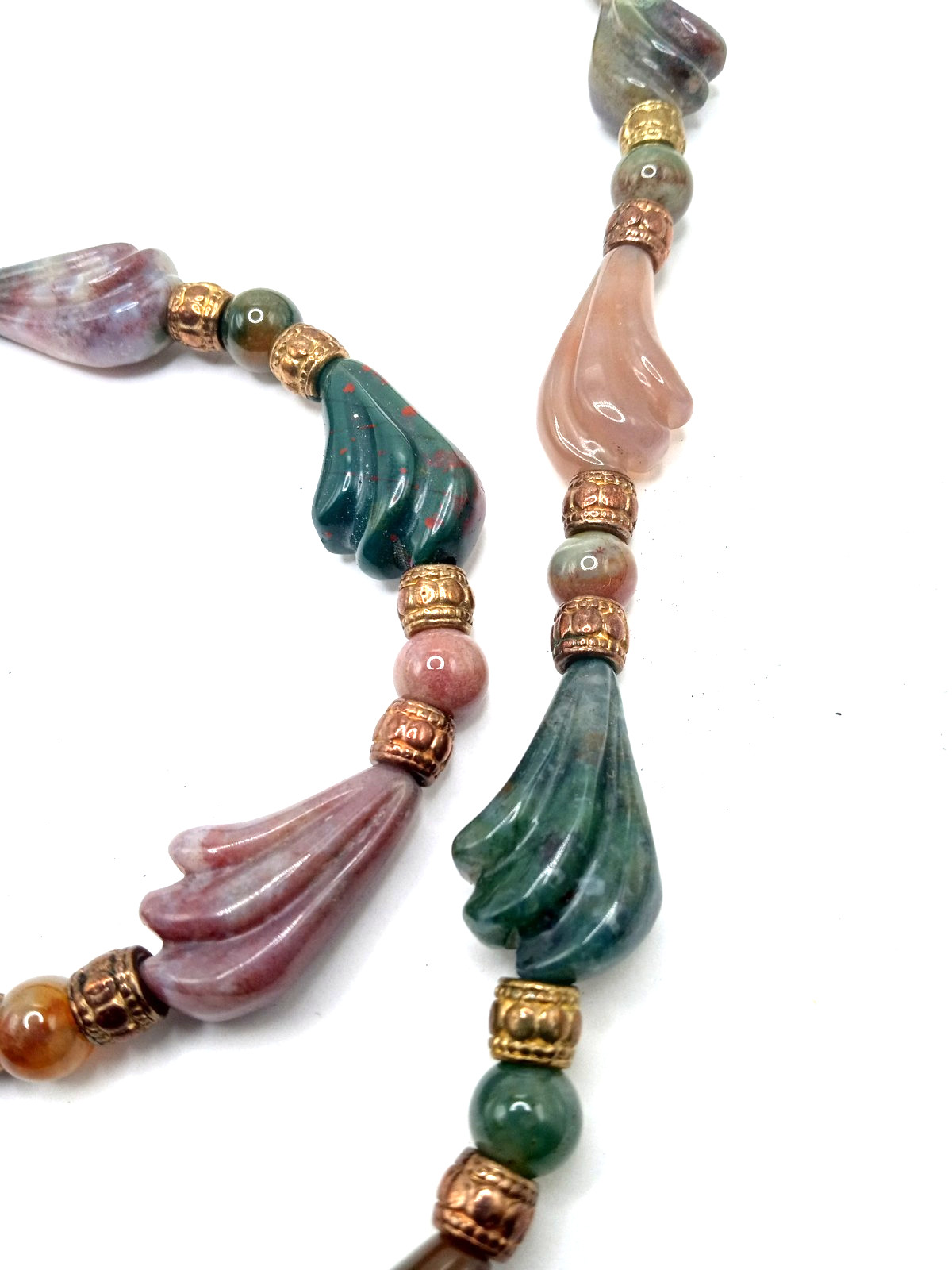 Natural Bloodstone Carved Stone Lavender Red Green Beads Designer 30 In Necklace