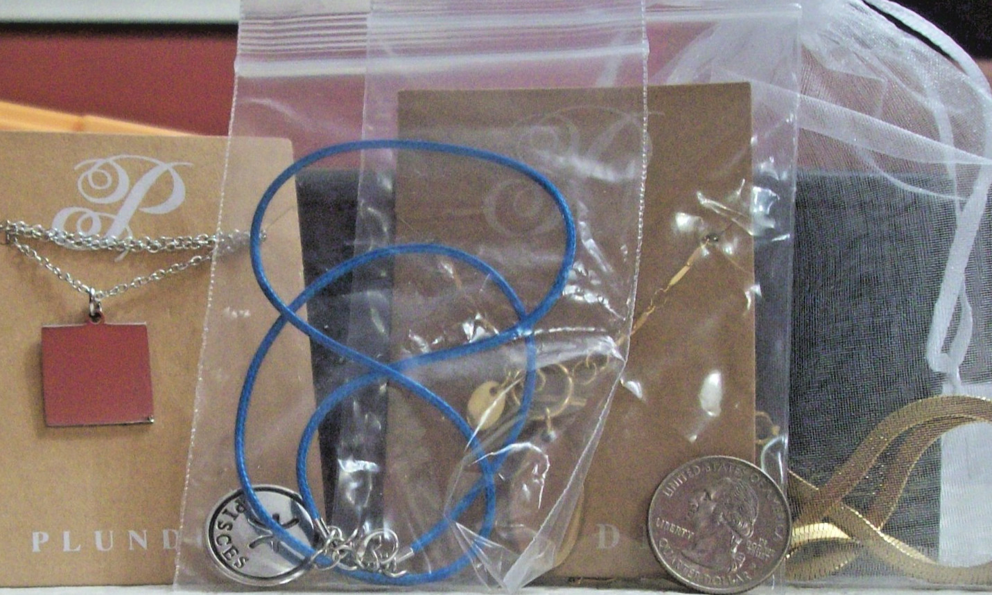 Lot of Four Mostly New Fashion Necklaces, Gold and Silver Toned!