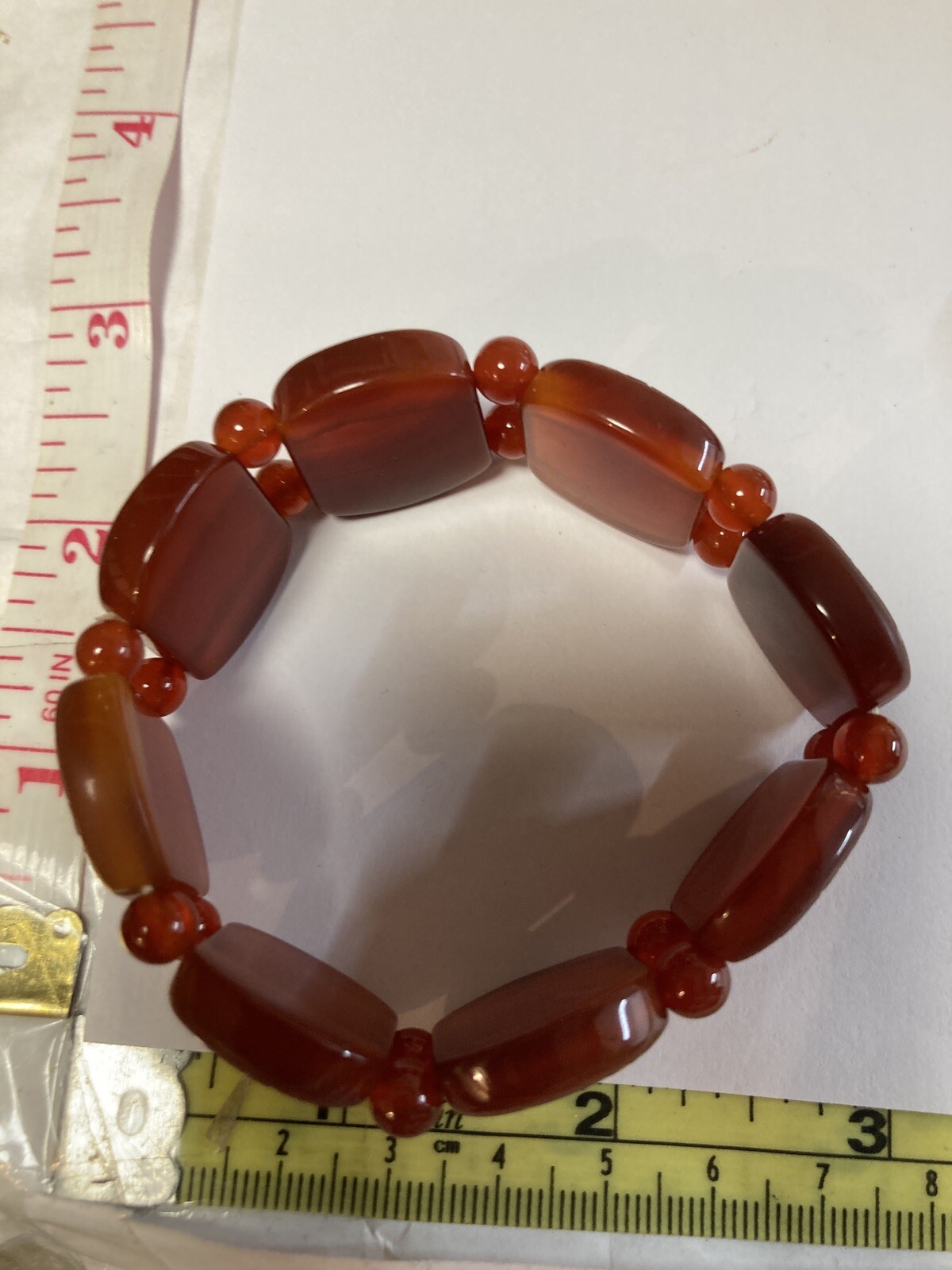Amber Color Etched Stone Stretch Bracelet Heavy 55g Fashion Jewelry