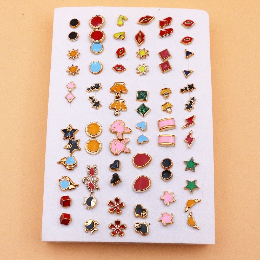 36 Pairs Mixed Color Flower Cartoon Enamel Stud Earrings Set Plastic Resin