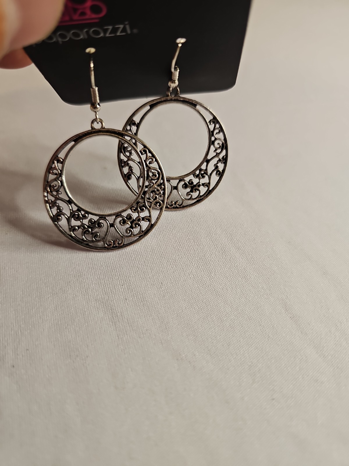 Paparazzi Silver Tone Filigree Open Circle Hoop Dangle Earrings Boho New on Card