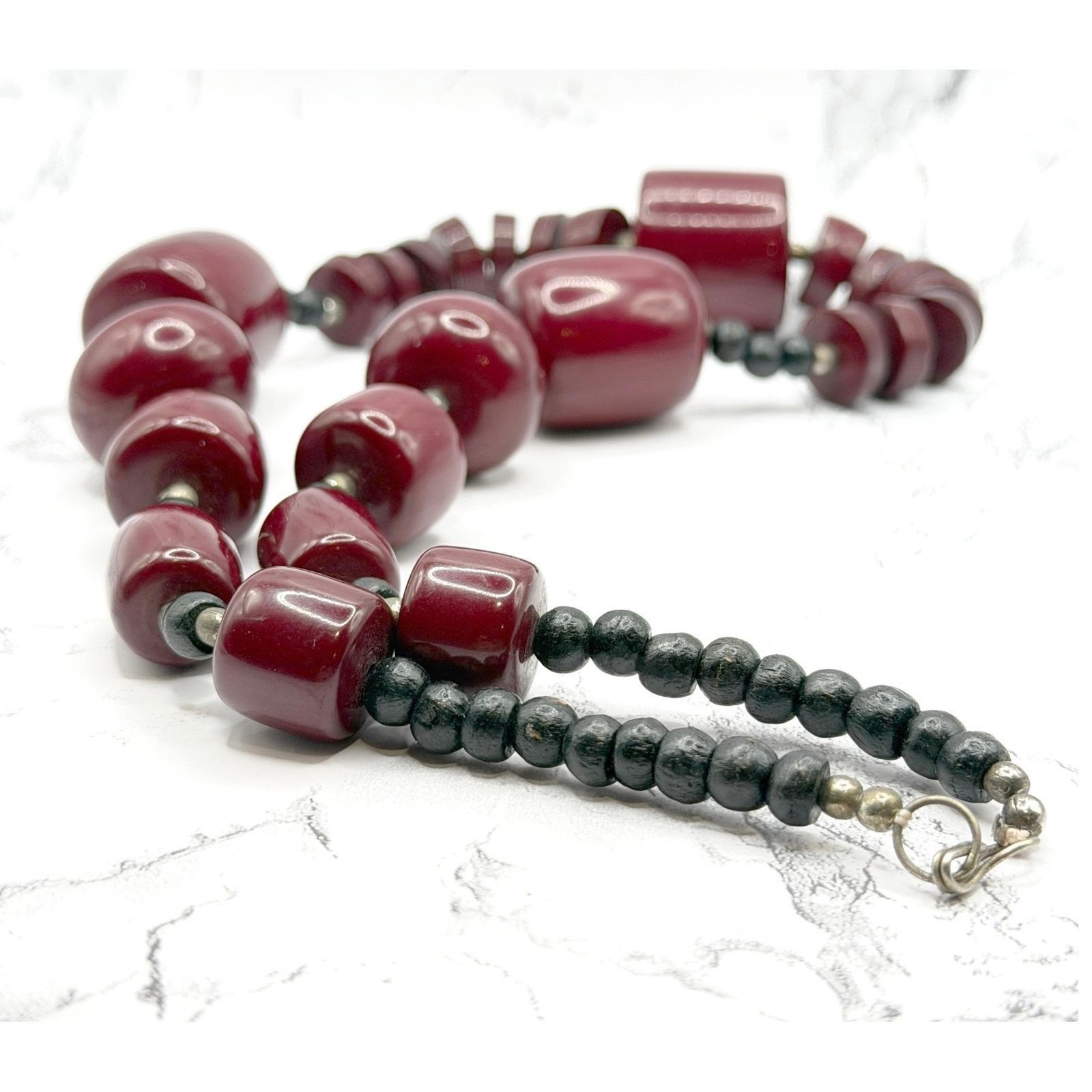 Chunky Burgundy Red Beaded Statement Necklace 24″ Large 27mm Bead