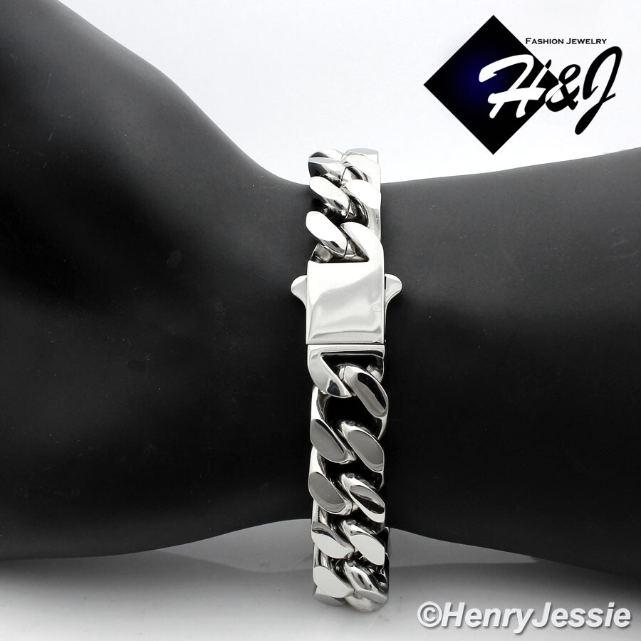 7.5″-11″MEN Stainless Steel 7/10/12mm Silver Miami Cuban Curb Chain Bracelet*166