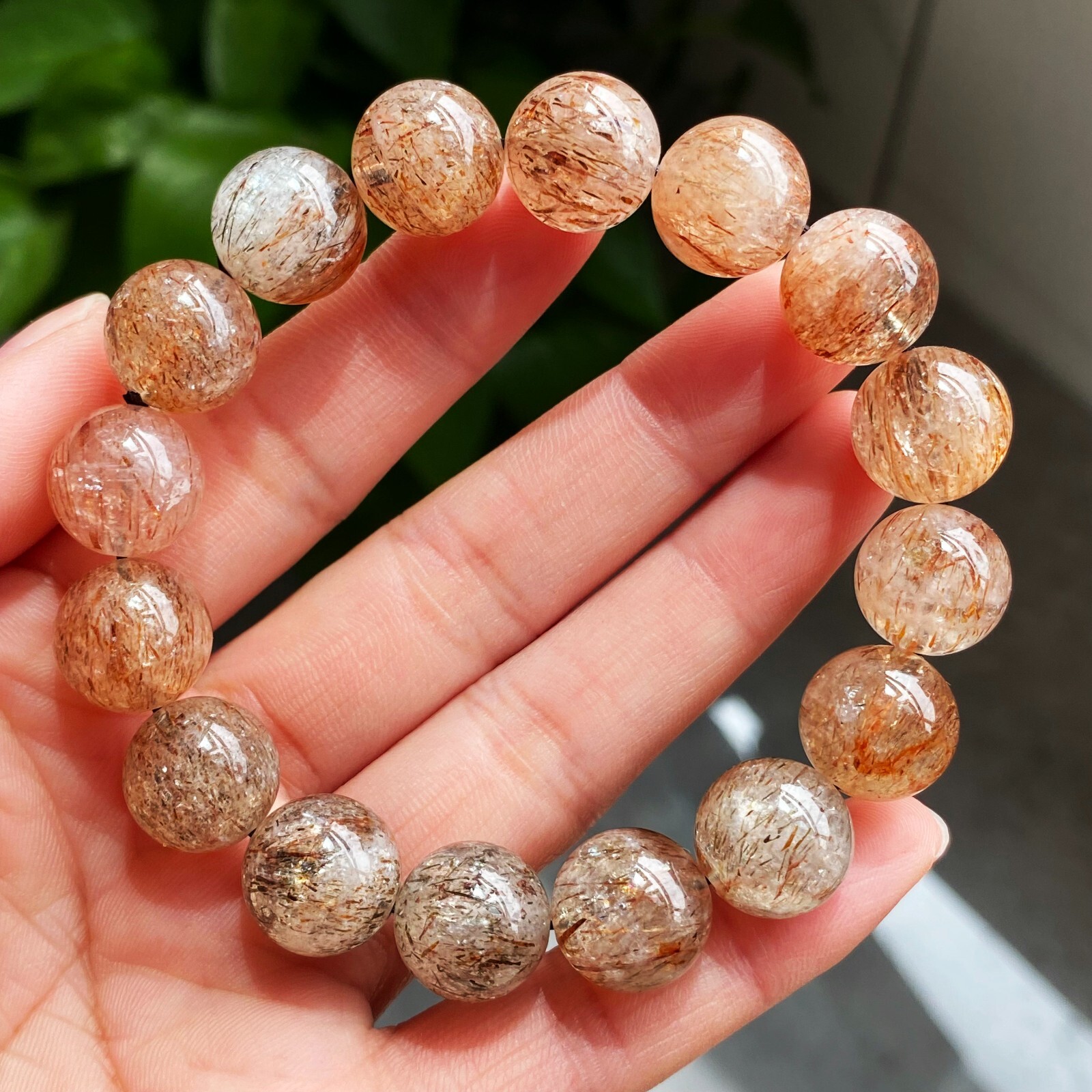 13.1mm Natural Red Gold Rutilated Super 7 Quartz Crystal Beads Bracelet 1701
