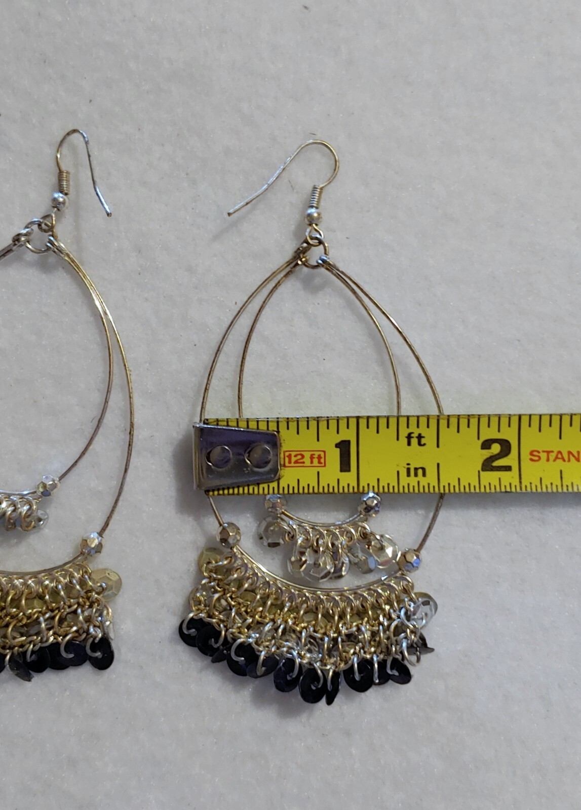 Pierced Earrings Silvertone Dangling Double Teardrop chain beaded as seen in pic