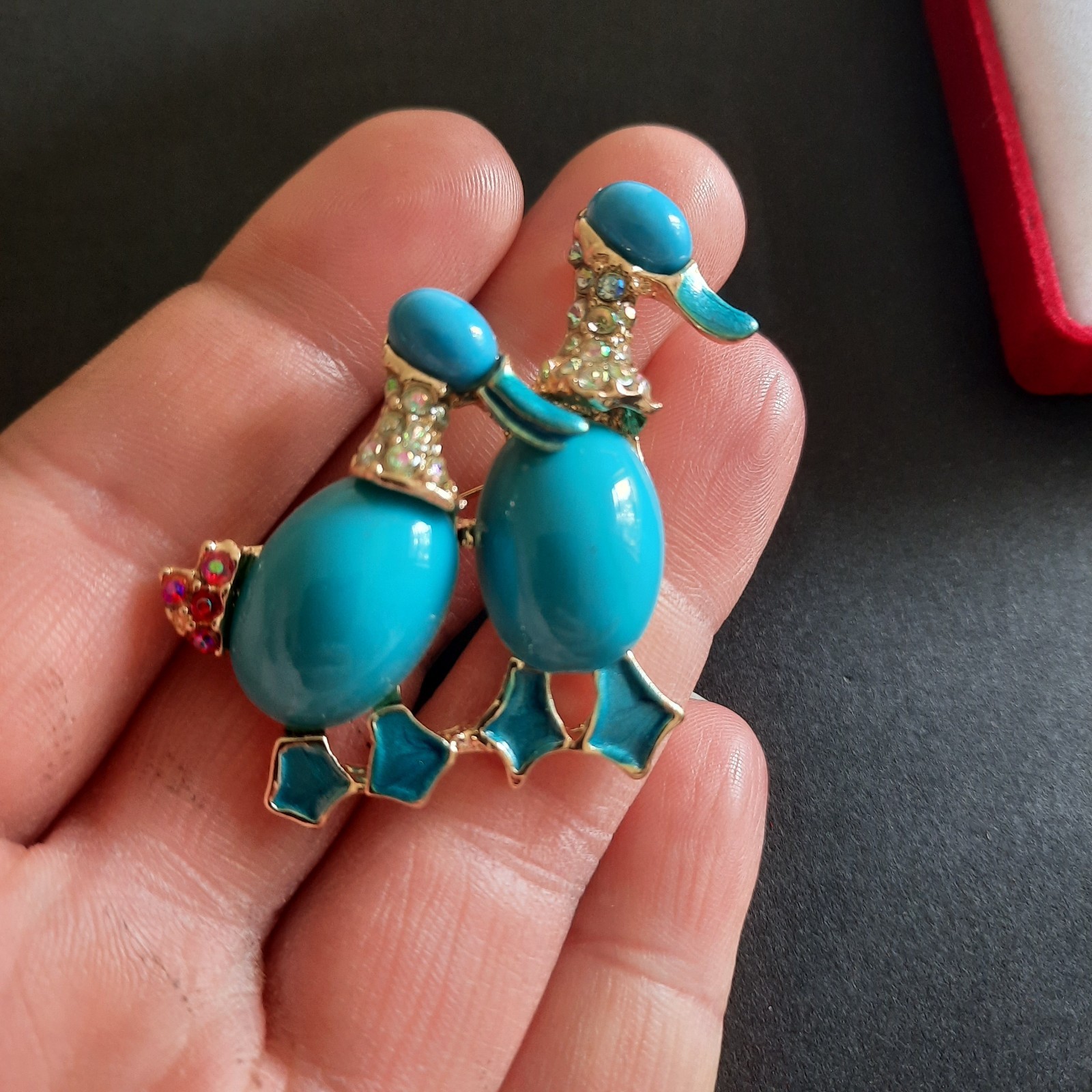 Vintage Style Turquoise Enamel Duck Brooch Pin, Whimsical Animal Jewelry
