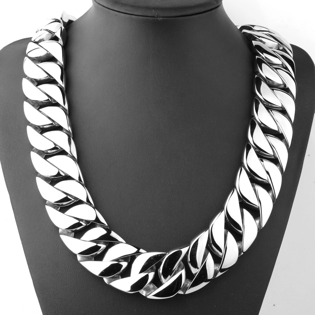 Super Heavy 31mm Polished Silver 316L Stainless Steel Curb Cuban Chain Necklace