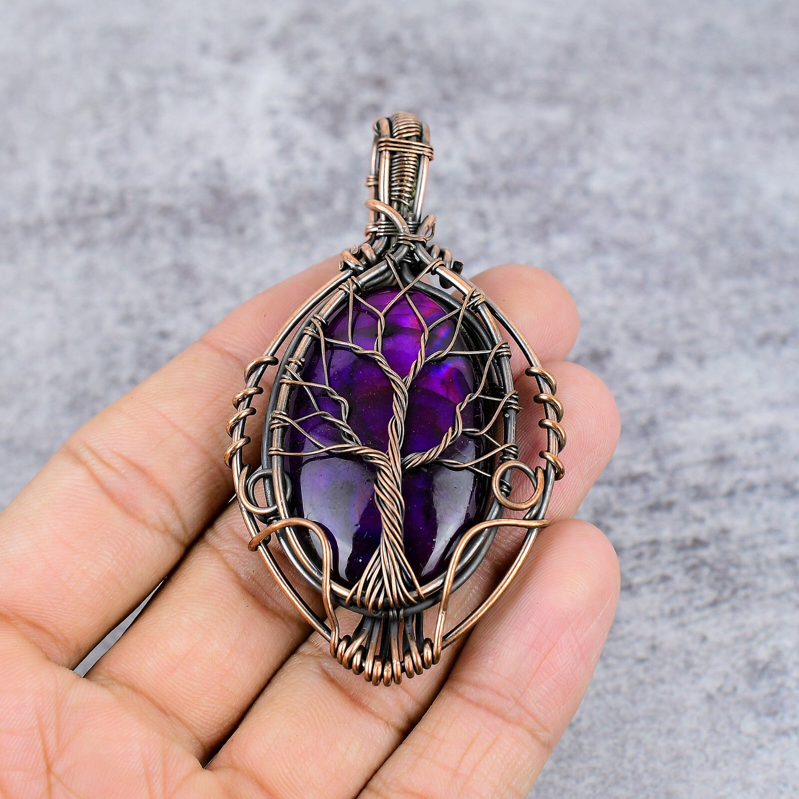 Tree Of Life Multi Fire Labradorite Gemstone Copper Wire Wrap Pendant For Gift