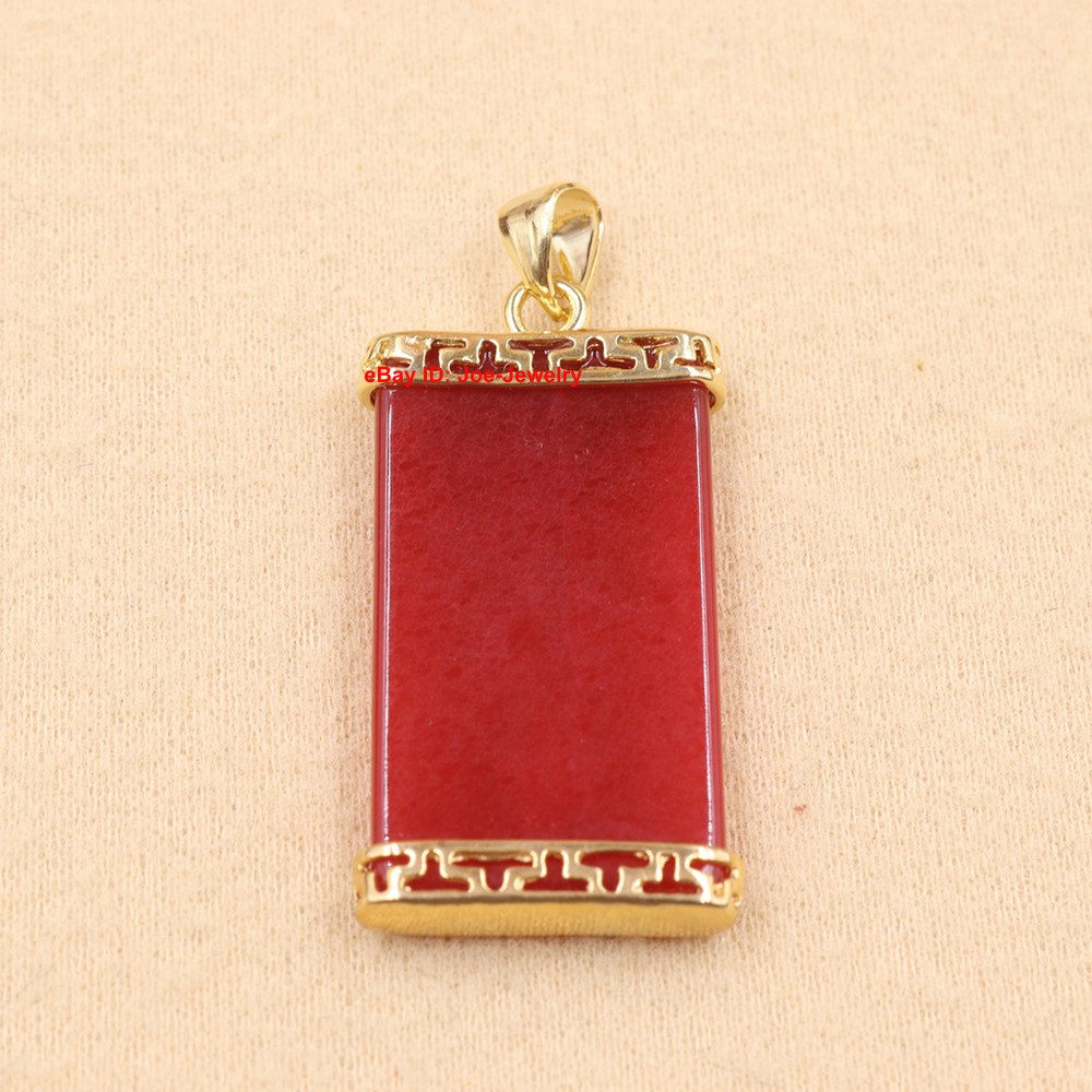 NEW Yellow GP Alloy Pendant with Heated Red Jade & Chinese “福禄寿” GOOD LUCK